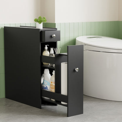 Artiss Bathroom Storage Cabinet Toilet Slim Tissue Box Caddy Side Wooden Black