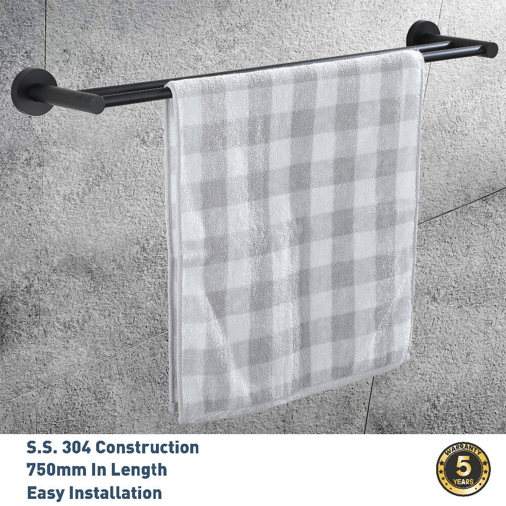 Double Towel Rail 750mm 600mm Black Holder Bar 304 Stainless Steel Wall Mounted