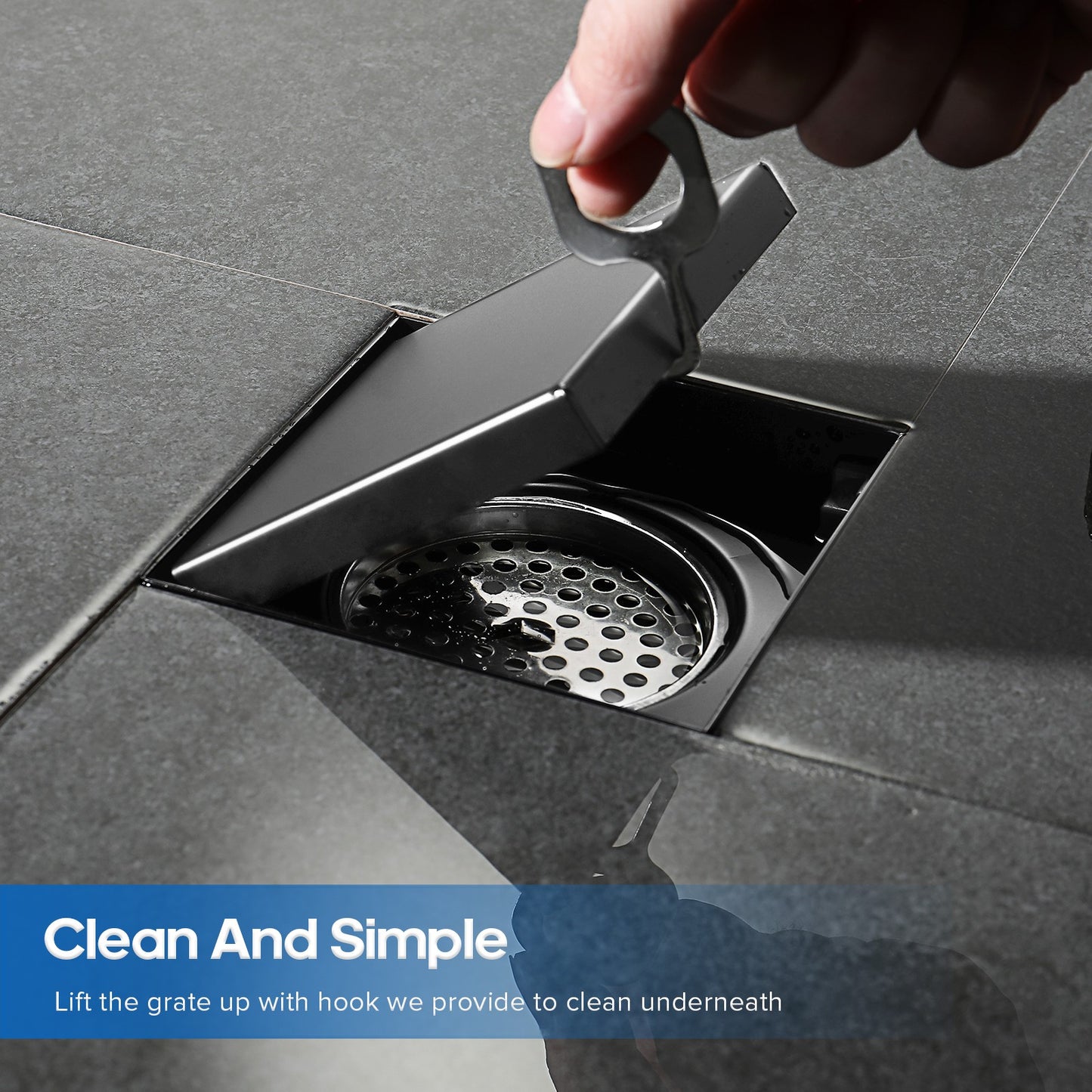 Decaura SUS Shower Grate Drain Brushed Gunmetal Floor Waste Square 80mm Outlet