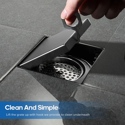Decaura SUS Shower Grate Drain Brushed Gunmetal Floor Waste Square 80mm Outlet