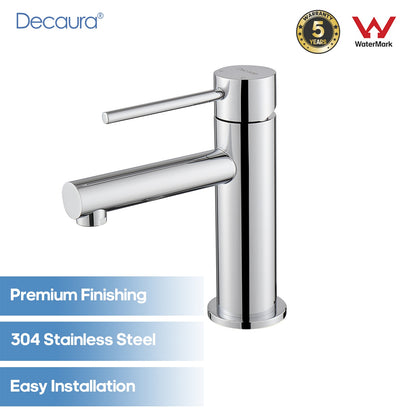Decaura small Bathroom Basin Mixer Tap Chrome Stainless Steel Lead Free