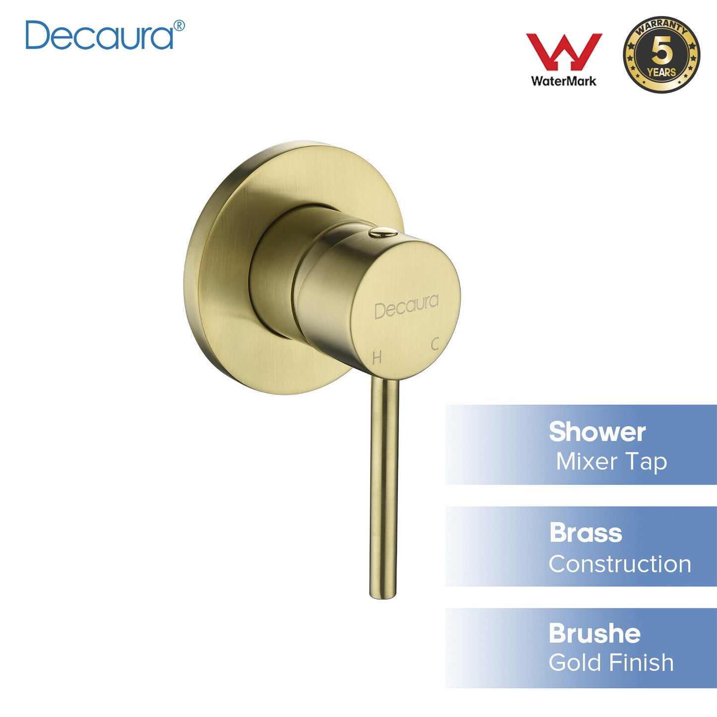 Decaura Brass Shower Mixer Tap Brushed Gold Wall Tapware for Cold and Hot Water