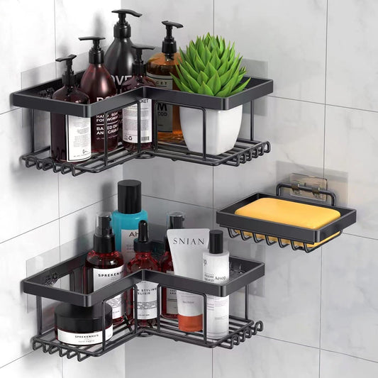 3x Shower Caddy Bathroom Suction Shelf Storage Shampoo Soap Holder No Drill
