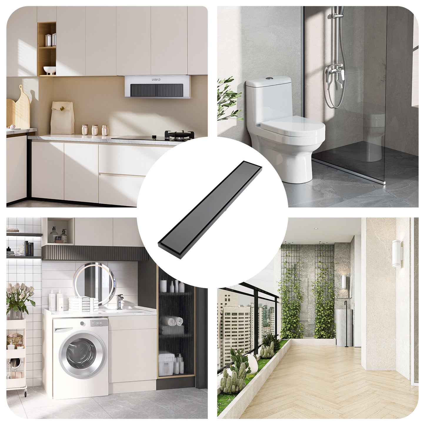 Decaura Shower Grate Drain Black 600mm Tile Insert Floor Waste 10 Year Warranty
