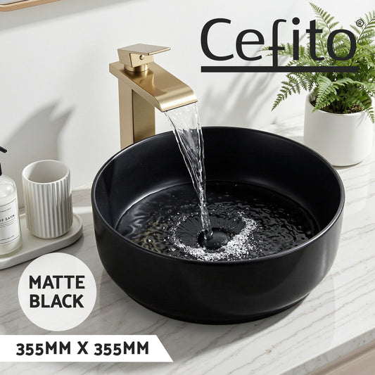 Cefito Bathroom Basin Ceramic Vanity Sink Vessel Bowl Wash Matte Black Round Top