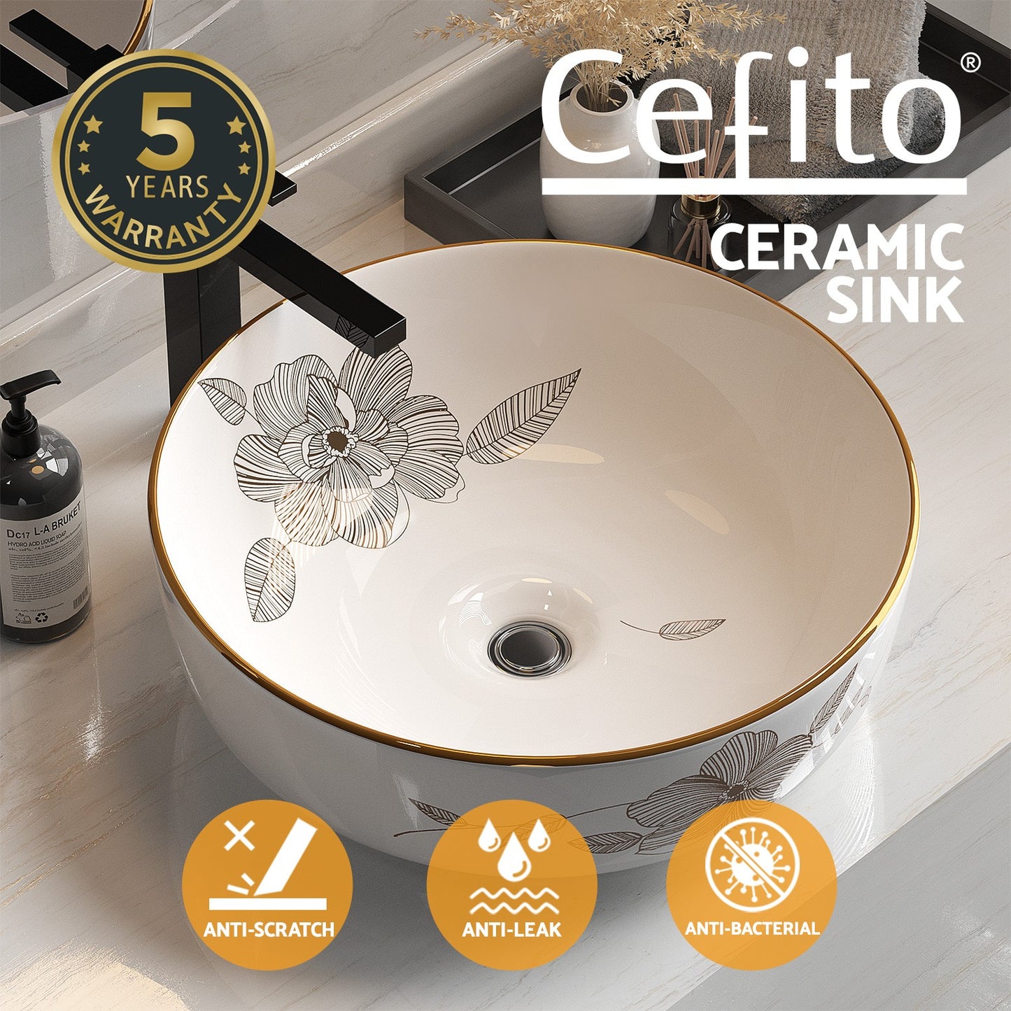 Cefito Bathroom Basin Ceramic Vanity Sink Hand Wash Bowl with Pattern 41x41cm