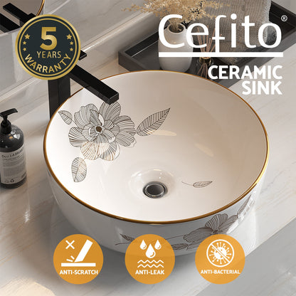 Cefito Bathroom Basin Ceramic Vanity Sink Hand Wash Bowl with Pattern 41x41cm