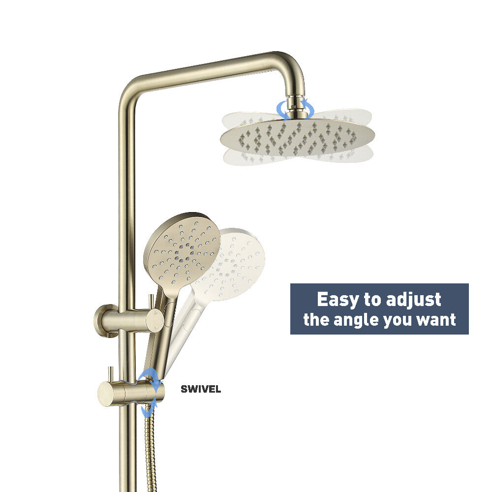 Decaura Shower Head Set Gooseneck Arm Brushed Gold/Black/Chrome/Gunmetal WELS