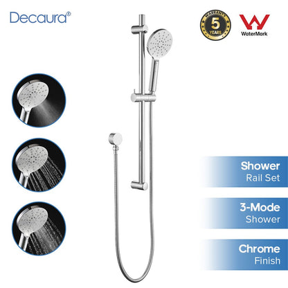 Decaura Chrome Shower Rail Set Hand Held Shower Head Shower Mixer Taps Round