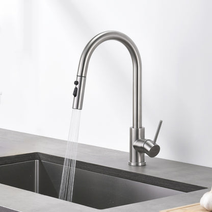 Decaura Kitchen Sink Mixer Tap Pull Out Brushed Nickel 3-Mode Spray Swivel