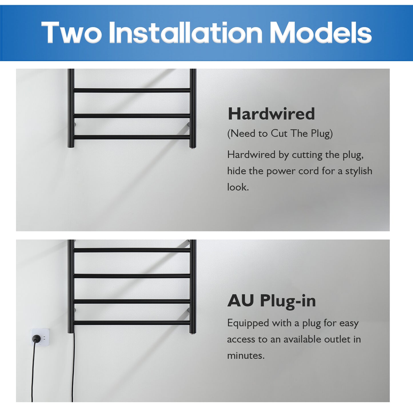 Decaura Heated Towel Rail Rack 304 Stainless Steel Freestanding/Wall Mounted