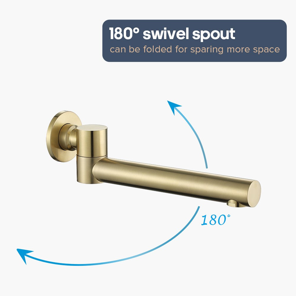 WELS Brushed Gold Swivel Bath Spout and Taps Set Wall Mounted Bathroom