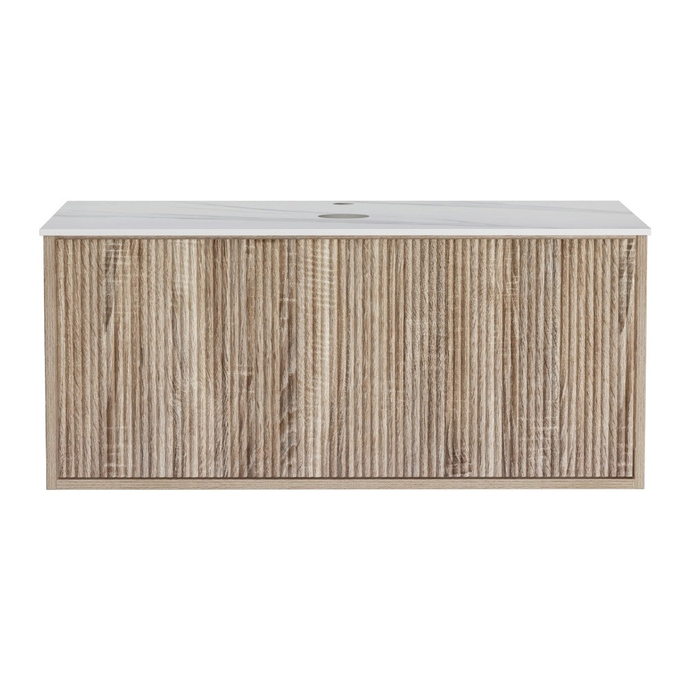 Cefito Vanity Unit 900mm Bathroom Cabinet Storage Wall Hung Oak Grooved Timber