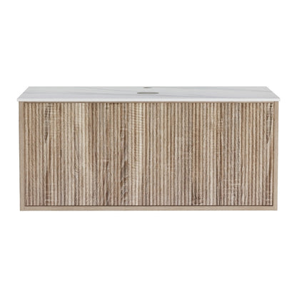 Cefito Vanity Unit 900mm Bathroom Cabinet Storage Wall Hung Oak Grooved Timber