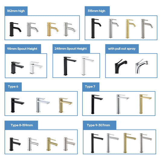 Decaura Bathroom Basin Mixer Tap Vanity Faucet Single Handle Tapware Tall/Small