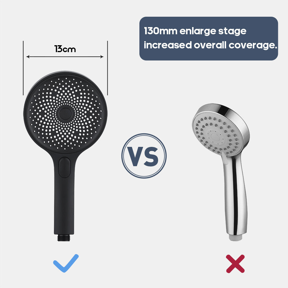 Decaura Large Hand Held Shower Head Set Black with Hose and Mount Shower Taps