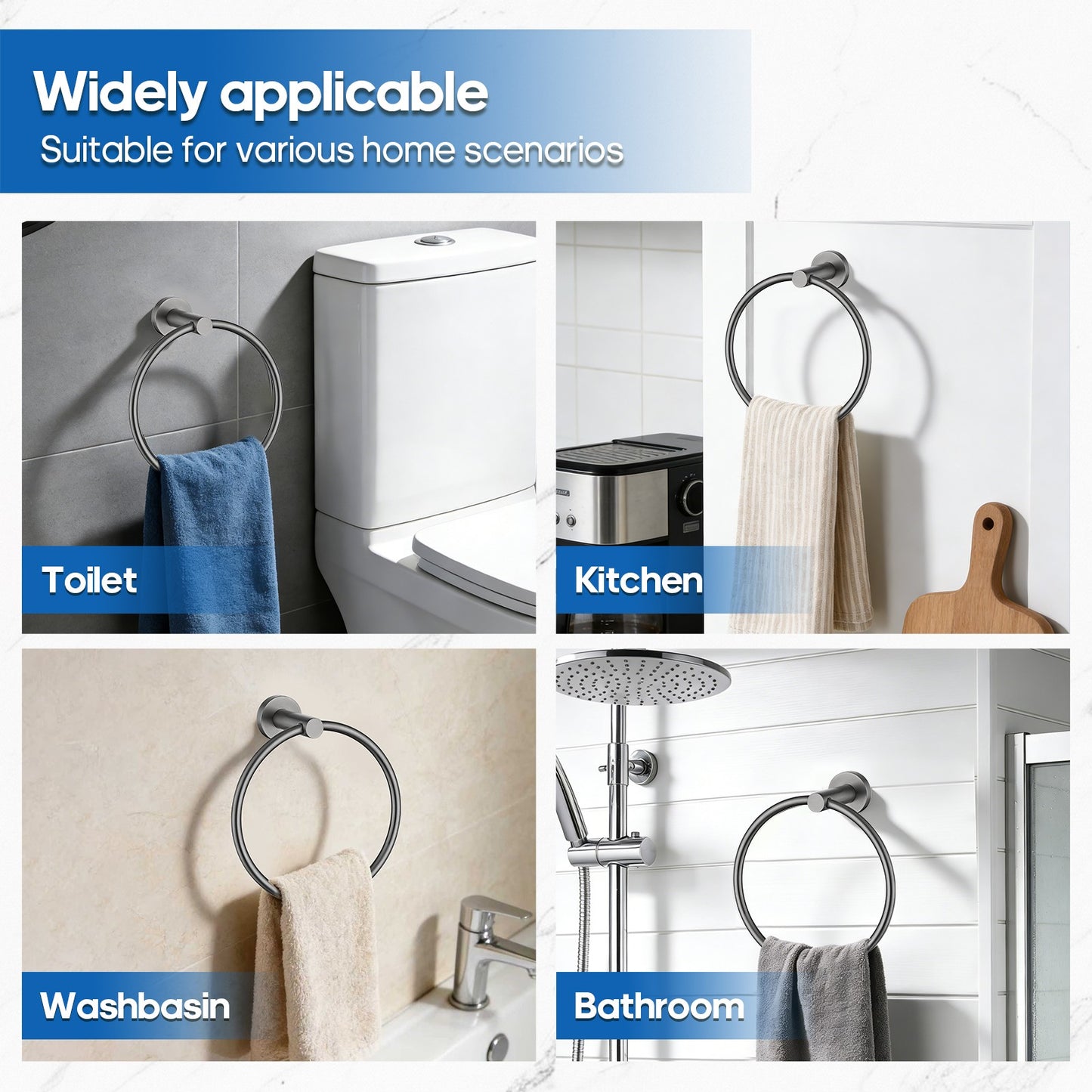 Decaura Bath Round SS304 Hand Towel Ring Rack Rail Holder Hanger Wall Mounted