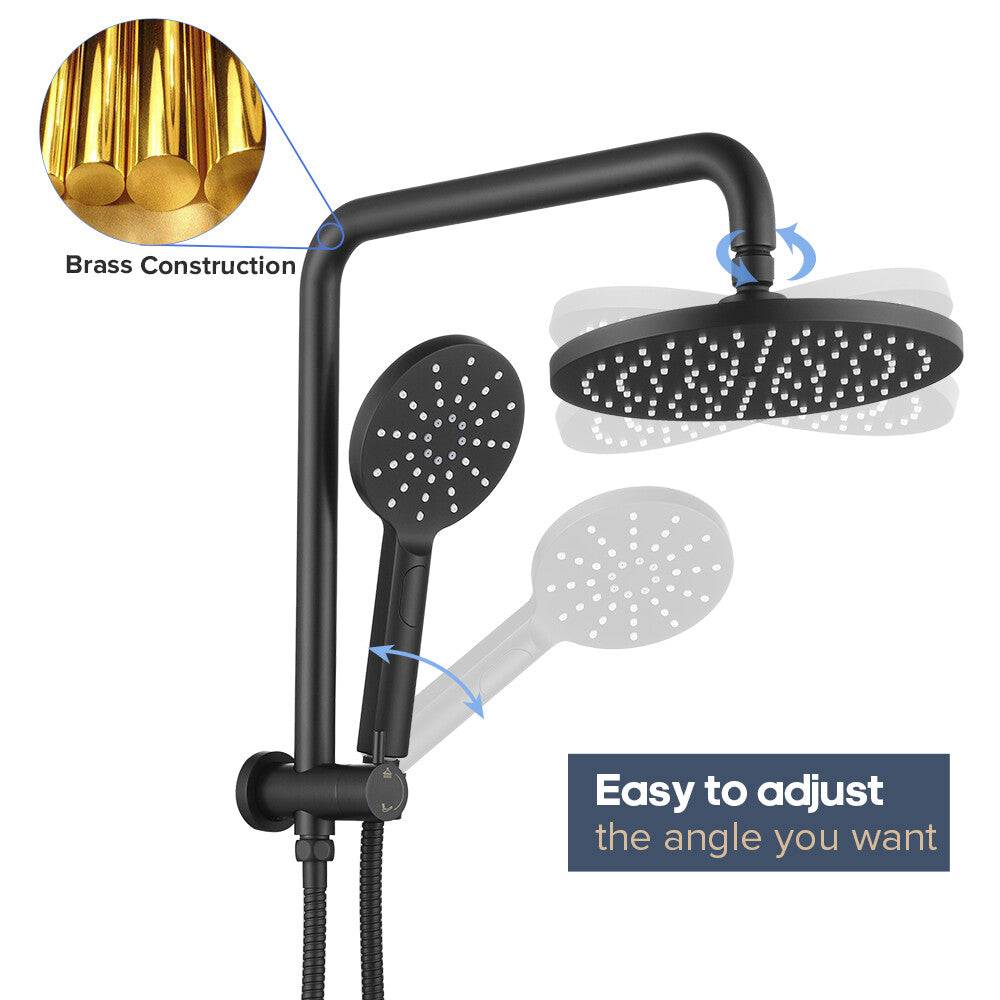Decaura 9" or 10" Shower Head Set Gooseneck Chrome Black Golden Wall Shower Taps