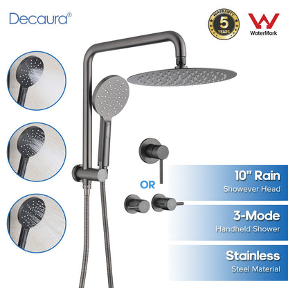 Decaura 10" Rain Shower Head Set Gooseneck Arm with Shower Mixer Tap Gunmetal