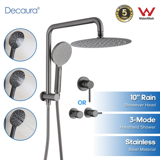 Decaura 10" Rain Shower Head Set Gooseneck Arm with Shower Mixer Tap Gunmetal