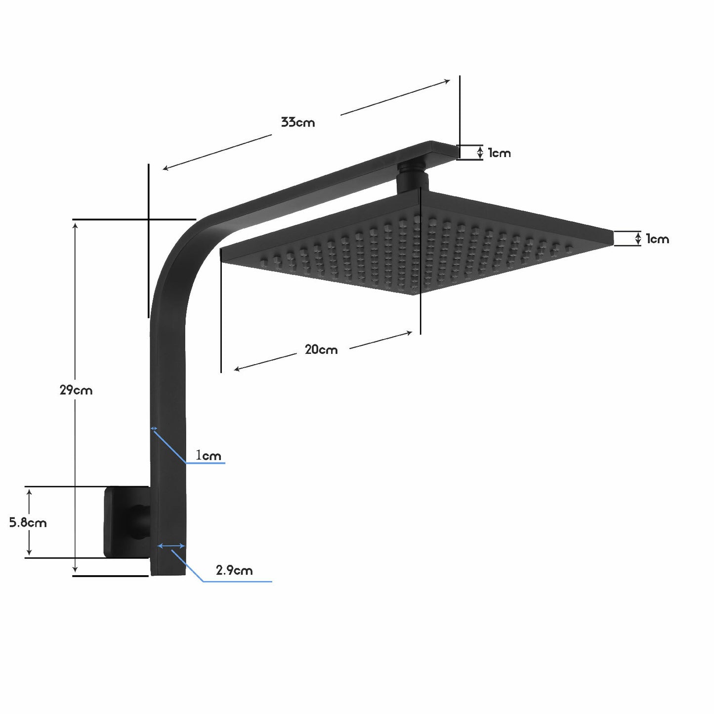 Decaura 8" Rain Shower Head Set Black Brass Gooseneck Shower Arm Square Bathroom