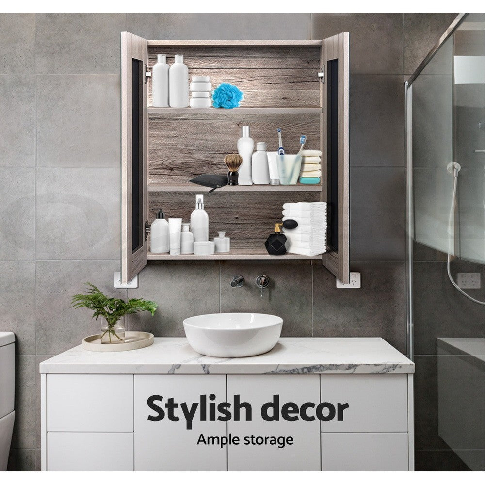 Cefito Bathroom Mirror Cabinet 600x720mm Vanity Medicine Shaving Makeup Oak