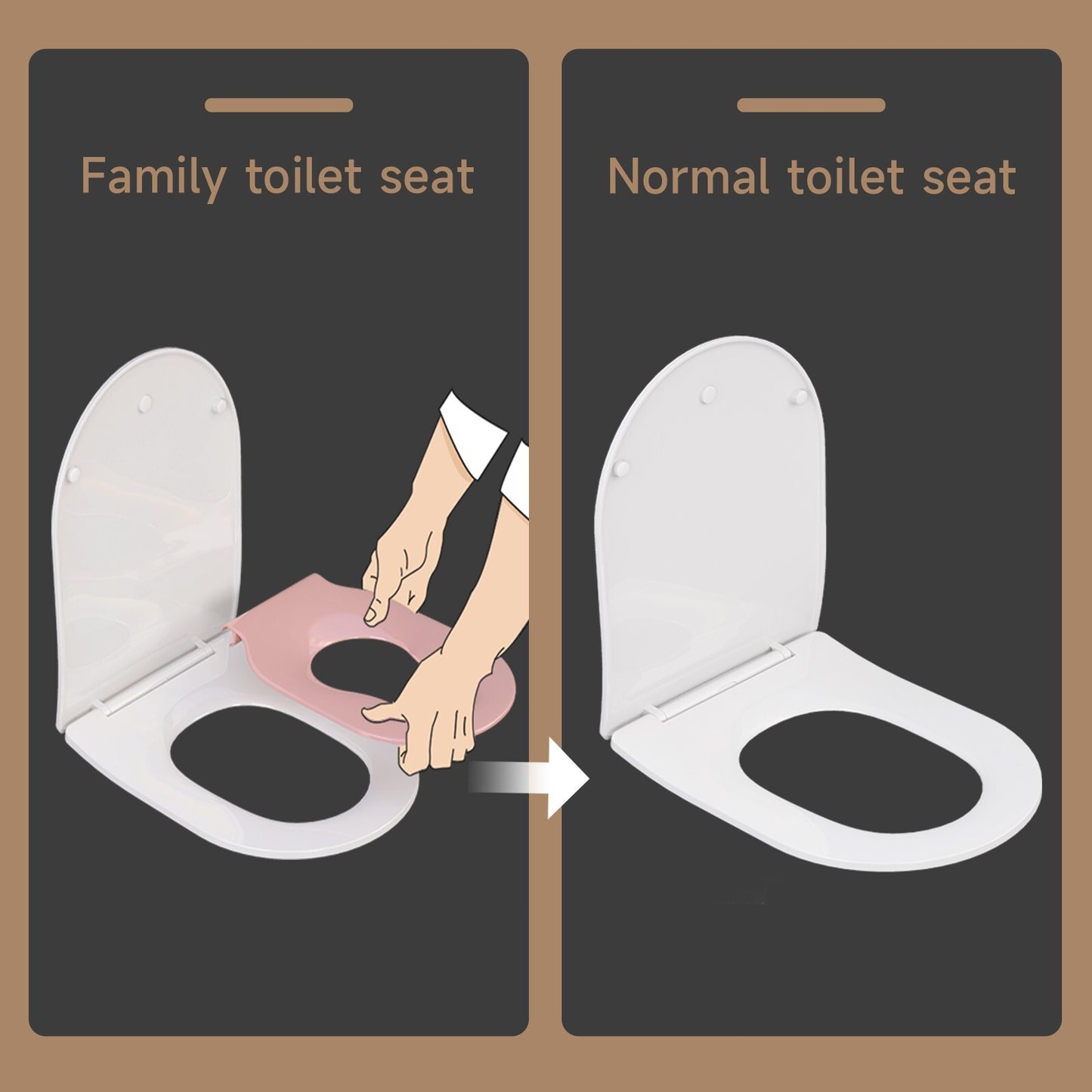 AQUATIZ Pink D-Shaped Family Toilet Seat with Built-in Potty Training Seat