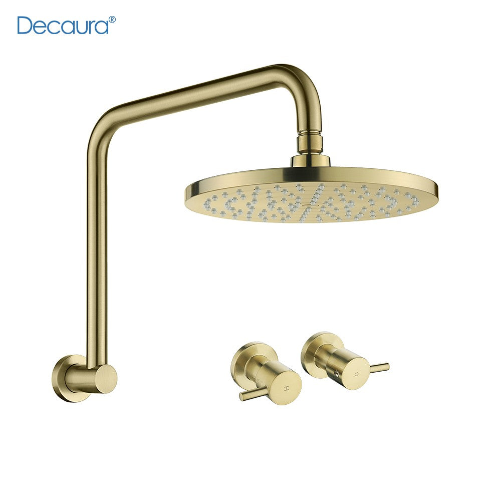 Decaura Chrome/Black/Golden 9" Rain Shower Head Set Gooseneck Arm Shower Taps