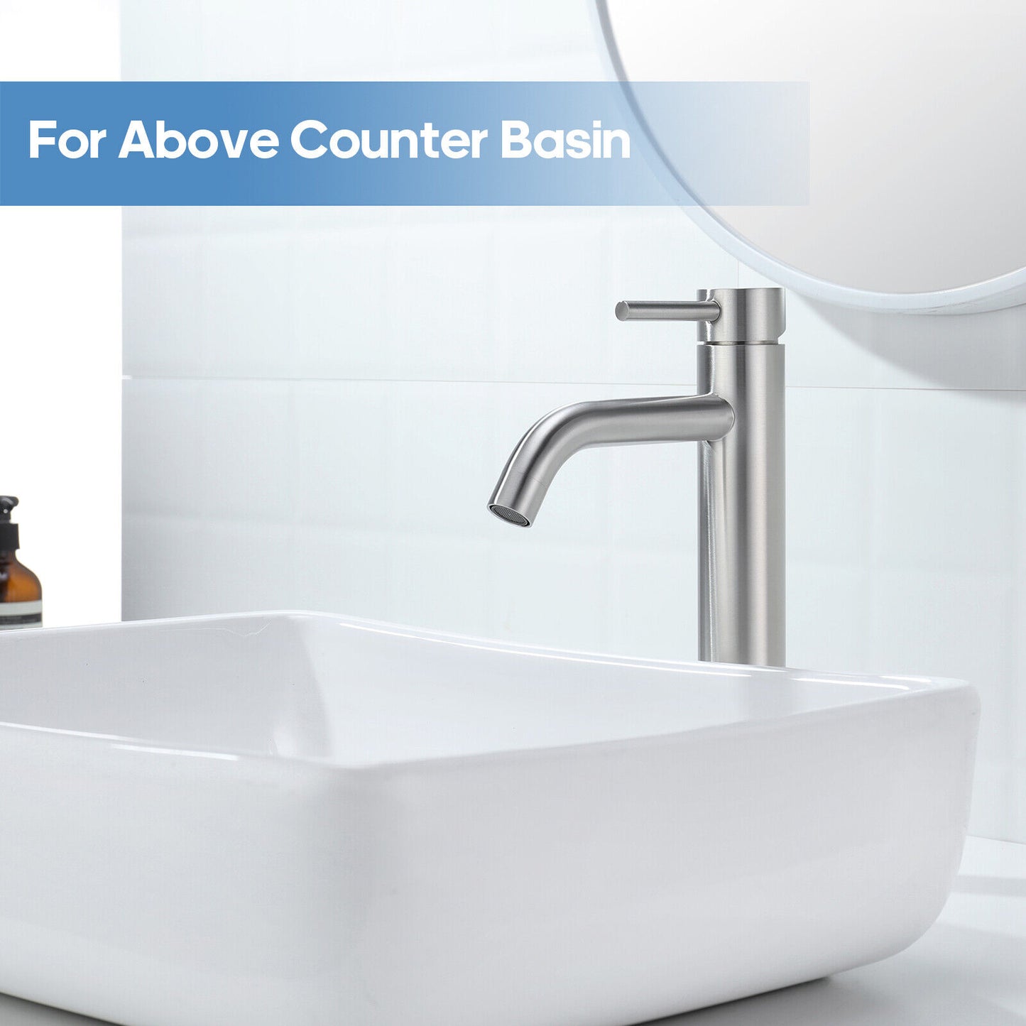 Decaura Bathroom Basin Mixer Tap Stainless Steel Long Gooseneck Brushed Nickel