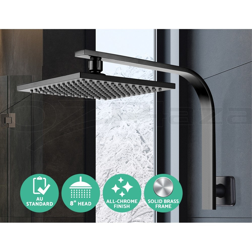 Cefito 8'' Rain Shower Head Set Square High Pressure Wall Arm Black