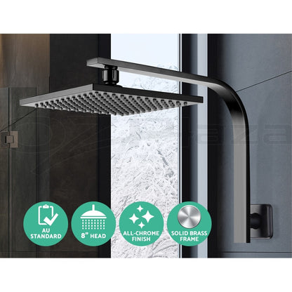 Cefito 8'' Rain Shower Head Set Square High Pressure Wall Arm Black