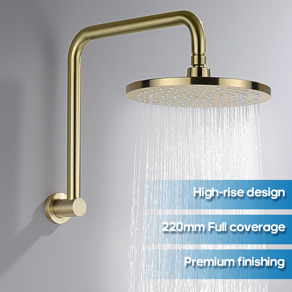 Decaura Rain Shower Head Set Gooseneck Shower Arm Brushed Gold Shower Taps
