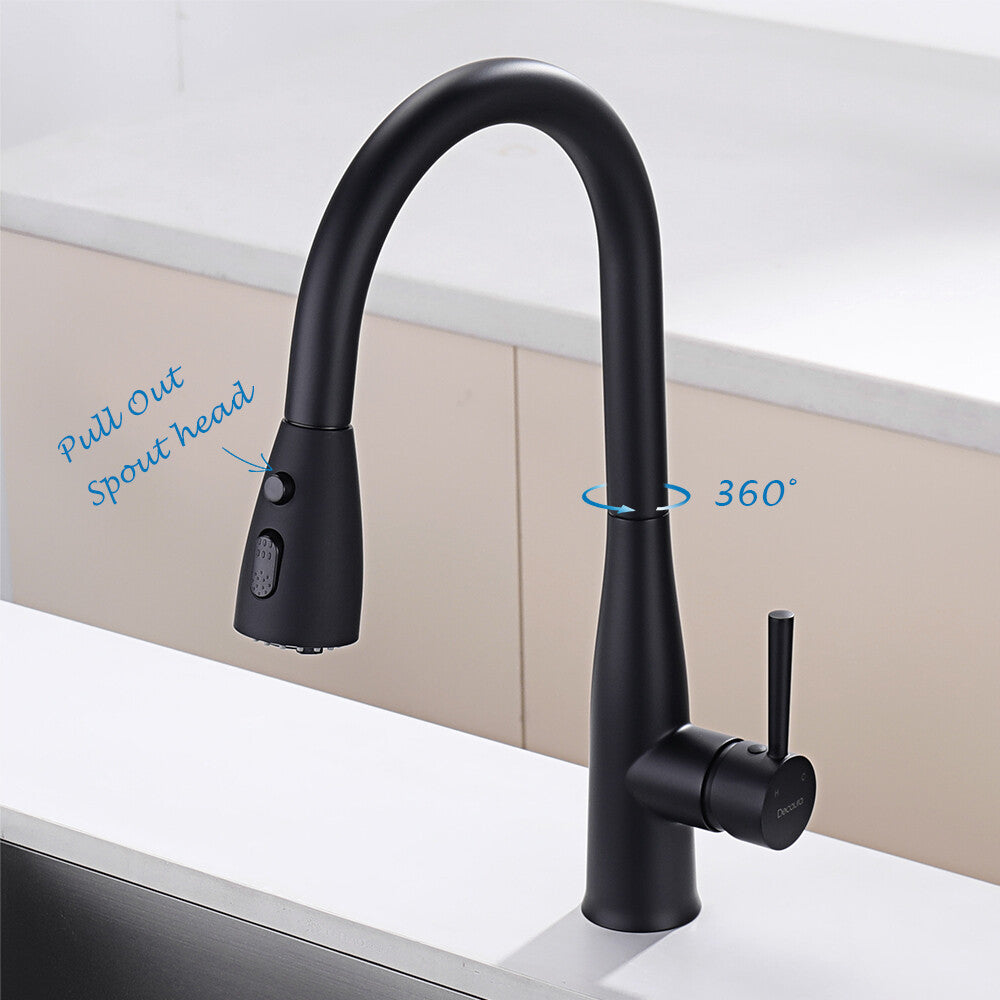 Decaura Kitchen Mixer Tap Pull Out 3-Mode Sprayer Swivel Black Sink Faucet