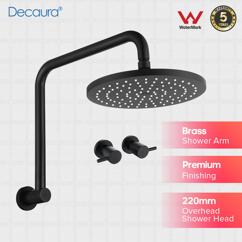 Decaura 9" Rain Shower Head Set Brass Gooseneck Shower Arm Shower Mixer Black