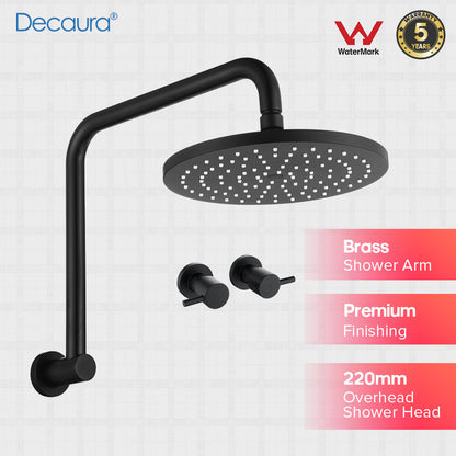 Decaura 9" Rain Shower Head Set Brass Gooseneck Shower Arm Shower Mixer Black
