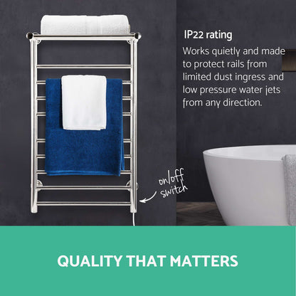 Devanti Heated Towel Rail Bathroom Electric Warmer Clothes Rack Stainless Steel