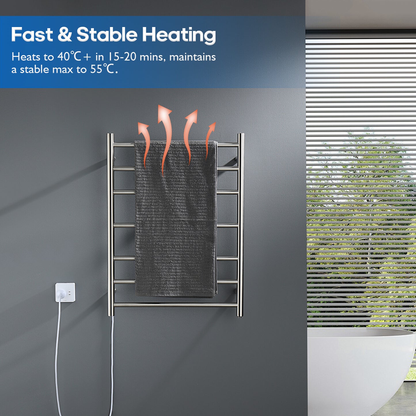 Decaura Heated Towel Rail Rack 304 Stainless Steel Freestanding/Wall Mounted