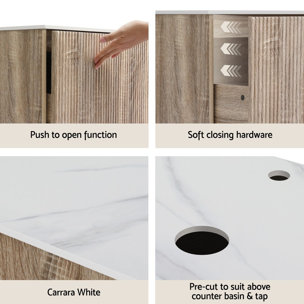 Cefito Vanity Unit 900mm Bathroom Cabinet Storage Wall Hung Oak Grooved Timber