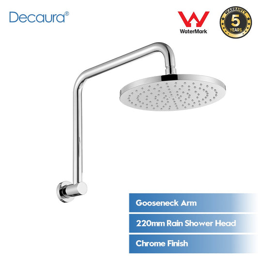 Decaura 9" Rain Shower Head Set Gooseneck Wall Arm Bathroom Chrome Round Swivel