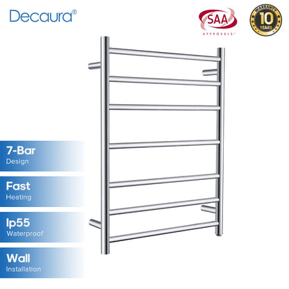 Decaura Wall Mounted Heated Towel Rail 7 Bars 304 Stainless Steel Round/Square