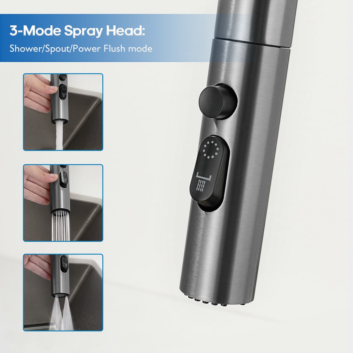 Decaura Kitchen Mixer Tap Pull Out Brushed Gunmetal Stainless Steel Spray Head