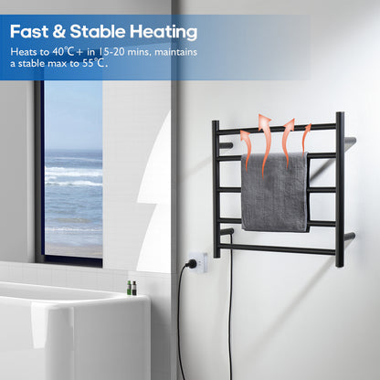 Decaura Wall Mounted Heated Towel Rail Black 5 Rungs 304 Stainless Steel Round