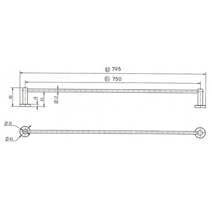 Decaura Single Towel Rail Rack Black 750mm Stainless Steel Bathroom Shelf