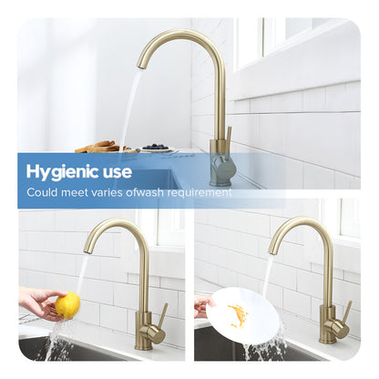 Decaura Kitchen Mixer Tap Brushed Gold Stainless Steel Sink Laundry Taps Swivel