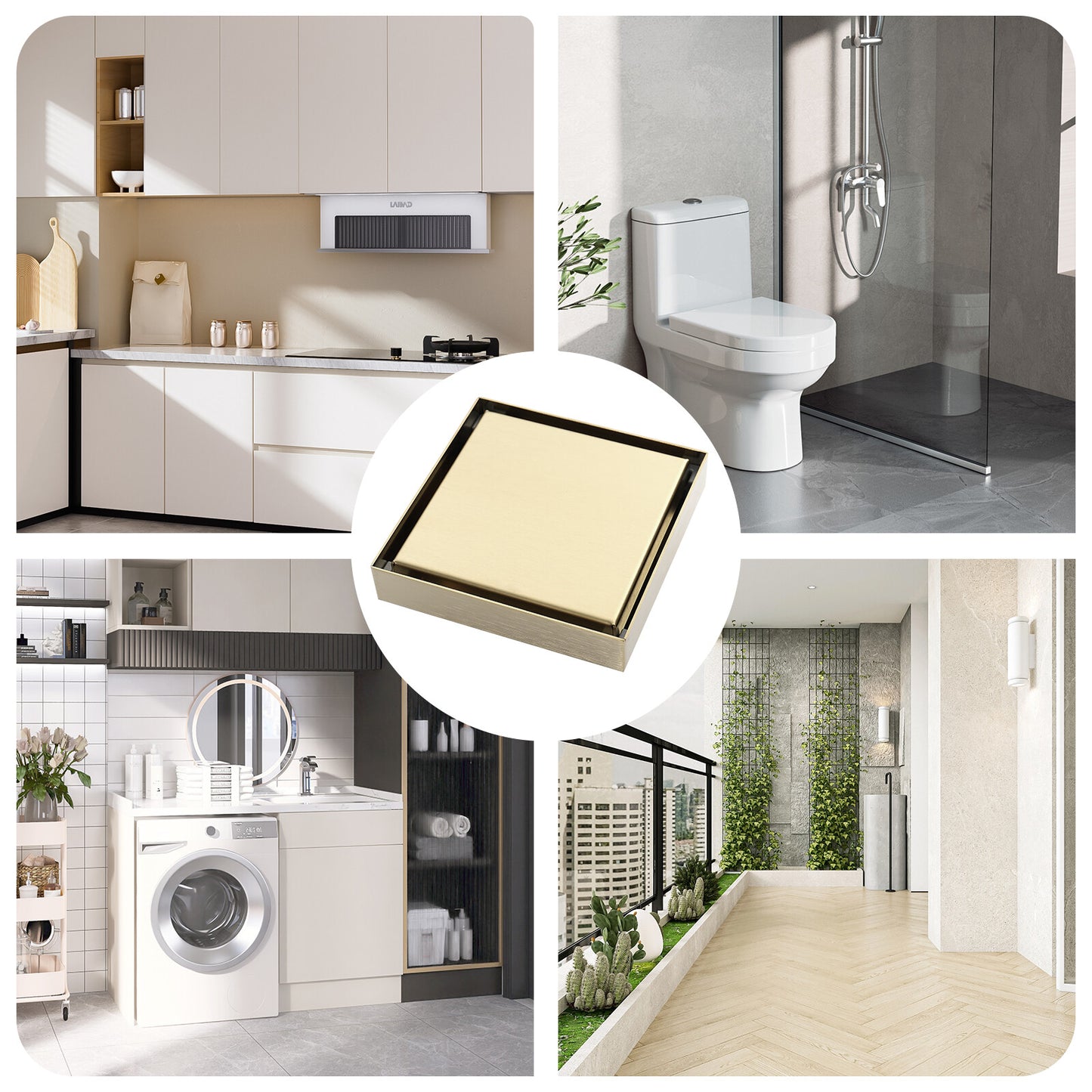 Decaura Shower Floor Waste Tile Insert Brushed Gold Square 80mm Outlet Stainless