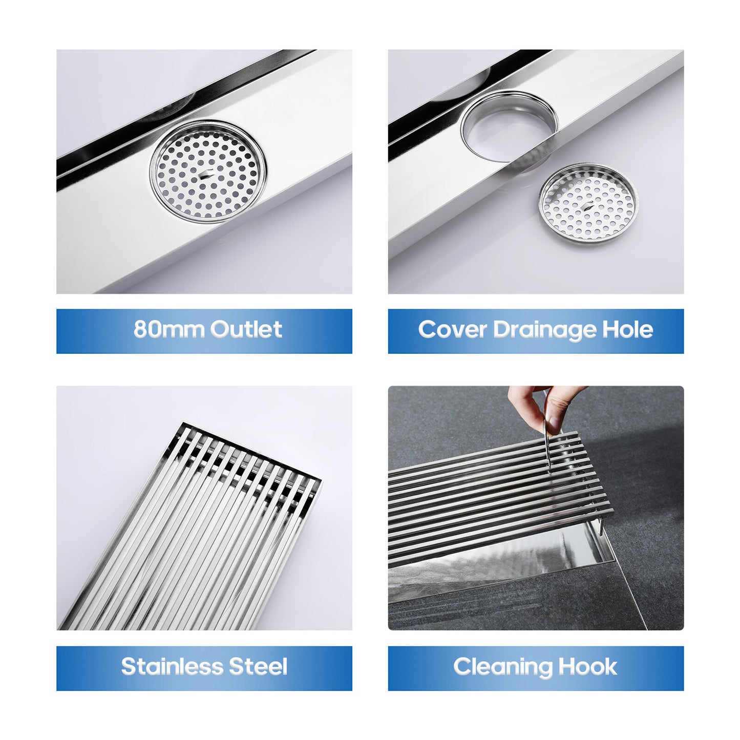 Decaura Shower Grate Drain Floor Waste Stainless Steel Tile Insert/Strip