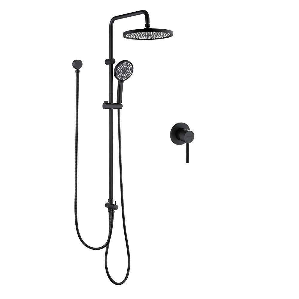 Decaura 10" Rain Shower Head Set Black Round Gooseneck Shower Arm Wall Tapware