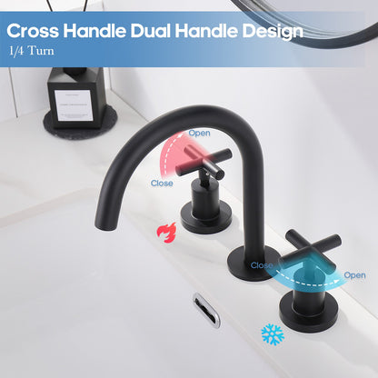 Decaura Black Basin Tap Set Cross Handle 1/4 Turn Swivel Spout Bathroom Vanity