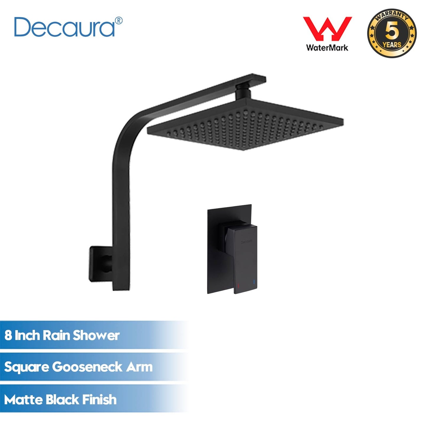 Decaura Square Rain Shower Head Set Matte Black Bathroom Wall Tapware Mixer Taps