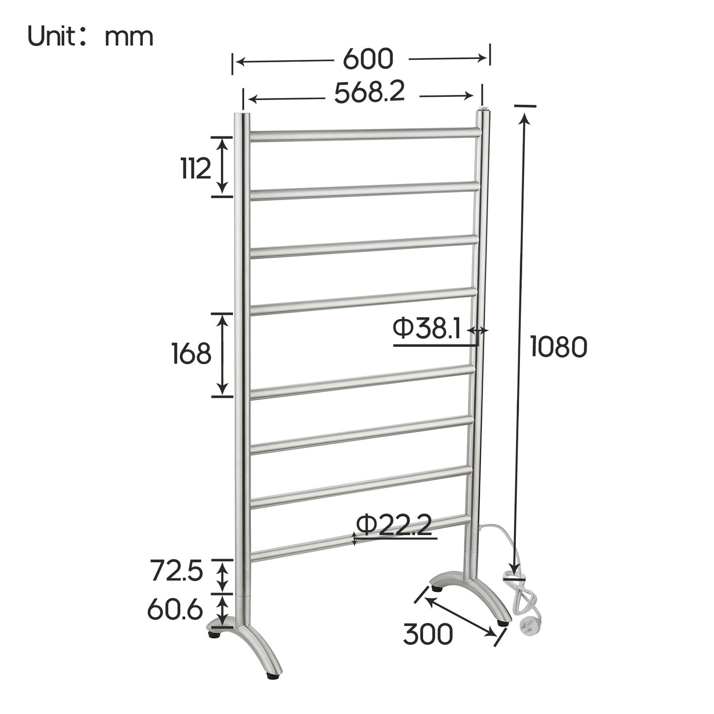 Decaura Heated Towel Rail Rack 304 Stainless Steel Freestanding/Wall Mounted